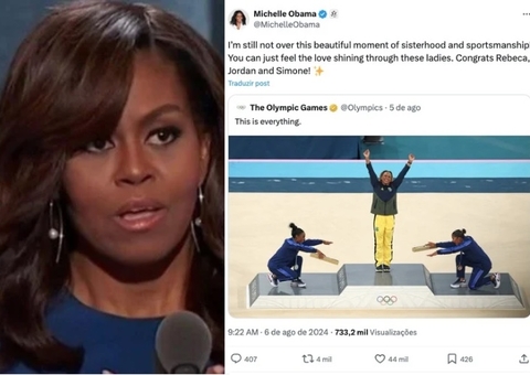 Michelle Obama elogia reverência de Biles a Rebeca Andrade no pódio