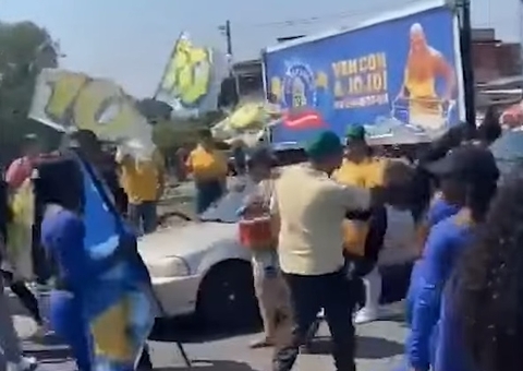Cabos eleitorais se envolvem em pancadaria com spray de pimenta e 'bandeiradas'; vídeo