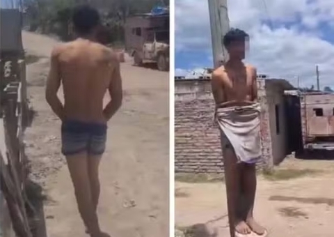 Suspeitos de roubo são amarrados em postes após cometer crime em comércio