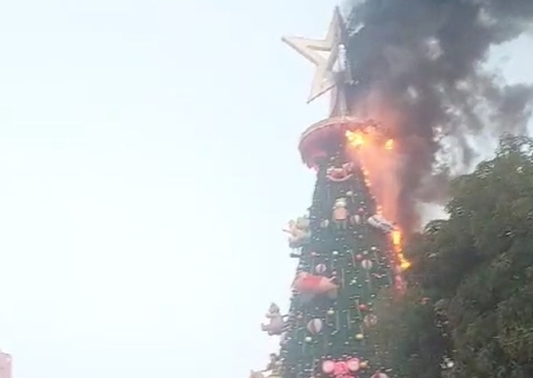 Árvore de Natal pega fogo no Largo de São Sebastião; vídeo