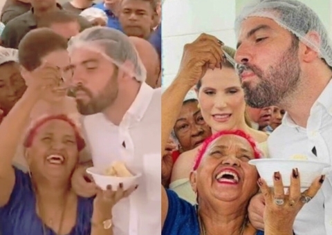 Prefeito recebe colherada de erveira e reação da primeira-dama chama atenção; vídeo