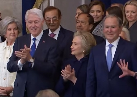 Ex-presidentes Bill Clinton e George W. Bush participam da posse de Trump