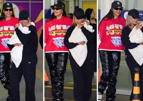 Brunna Gonçalves e Ludmilla chegam ao Brasil com a filha Zuri