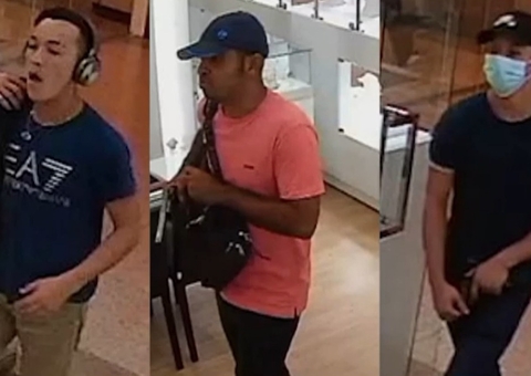 Força Tática divulga imagens de suspeitos de assalto na joalheria Di Donna