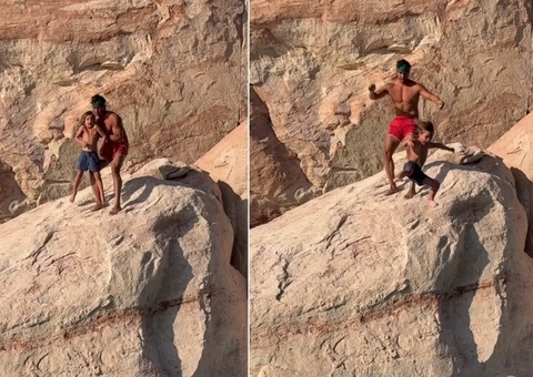 Influencer joga filho de penhasco para "superar medos" e gera polêmica