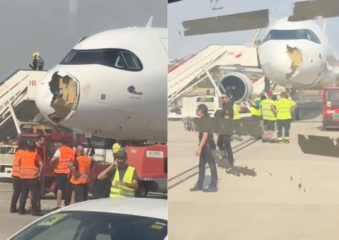 Avião tem bico destruído após choque com pássaros e retorna à Espanha; vídeo