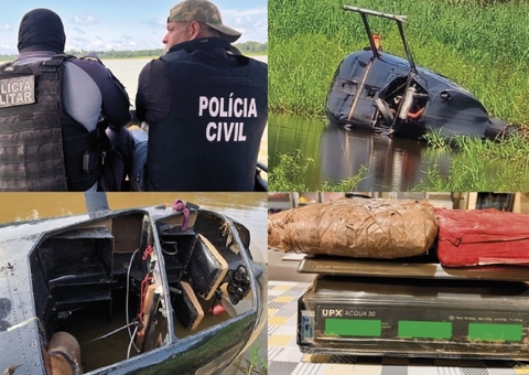 Polícia encontra helicóptero com drogas submerso em lago no Amazonas
