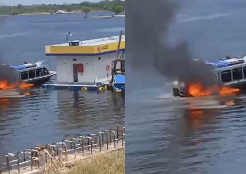 Lancha de turismo pega fogo durante abastecimento no Amazonas; vídeo