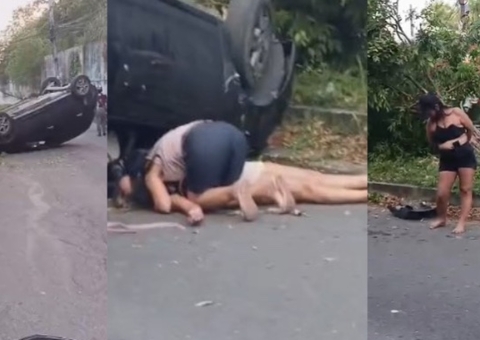 Carro capota ao subir ladeira no Conjunto Viver Melhor 3; vídeo