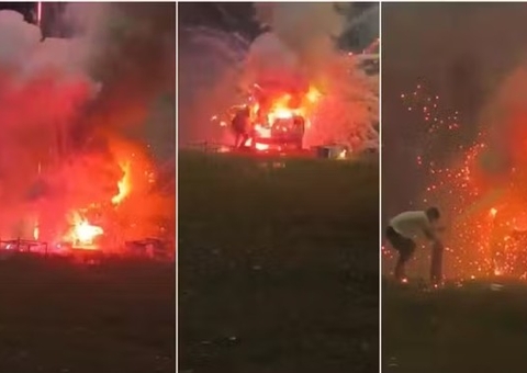Funcionário aciona botão errado e fogos explodem dentro de carro em Roraima