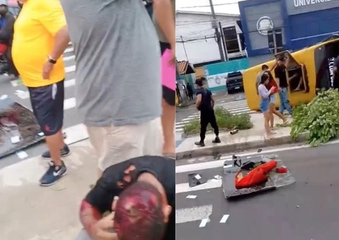 Vídeos mostram caos após 'Amarelinho' tombar na Av. Autaz Mirim; veja