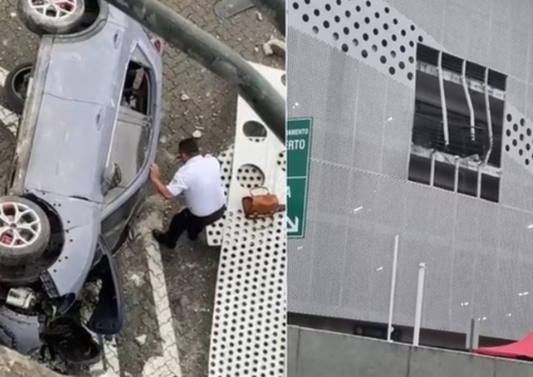 Vídeo: Motorista cai do 3º andar de estacionamento de shopping em Fortaleza