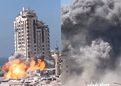 Israel bombardeia 2º prédio mais alto de Gaza; veja momento do ataque