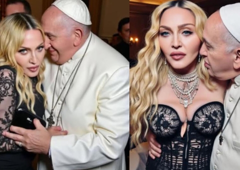 Madonna compartilha montagens em que aparece dando 'chamego' no papa 