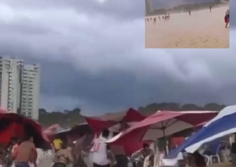 Rajada violenta de vento na praia da Ponta Negra expulsa torcedores após jogo do Brasil; vídeo