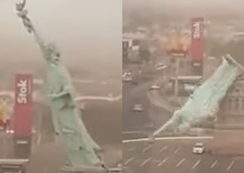 Temporal derruba estátua de mais de 20 metros da loja Havan