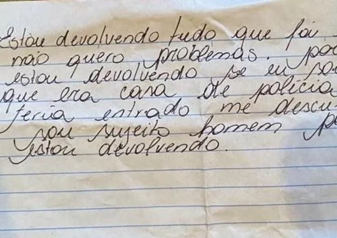 Ladrão devolve objetos e faz bilhete de desculpas ao descobrir que roubou casa de delegado