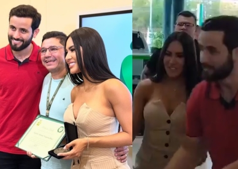 Isabelle e Matteus chegam de mãos dadas a evento em Manaus