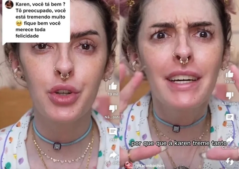 Karen Bachini mostra mãos trêmulas por abstinência de cigarro eletrônico