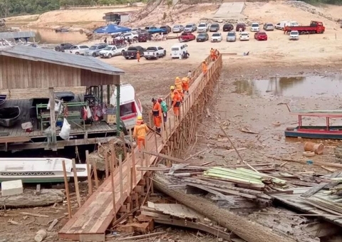 Ponte de 80 metros é construída na Marina do Davi em razão da estiagem