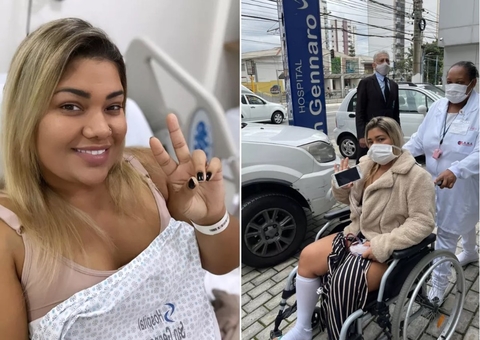Mulher Filé tem alta após cirurgia de emergência por problema no silicone