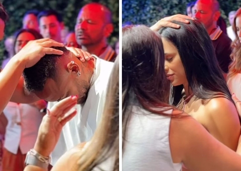 Neymar e Bruna Biancardi são “abençoados” em culto durante almoço de Páscoa