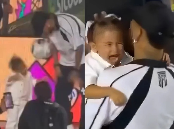 Vídeo: Filha de Neymar, Mavie, é atingida por bola durante jogo do Santos