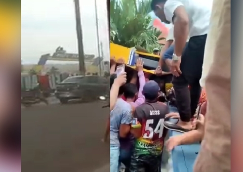 Estrutura de metal cai em mototaxista durante caminhada pró-Lula no Amazonas