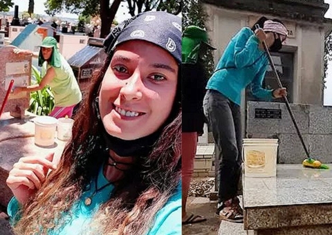 Faxineira de túmulos mostra rotina nas redes sociais e sonha em ser influencer