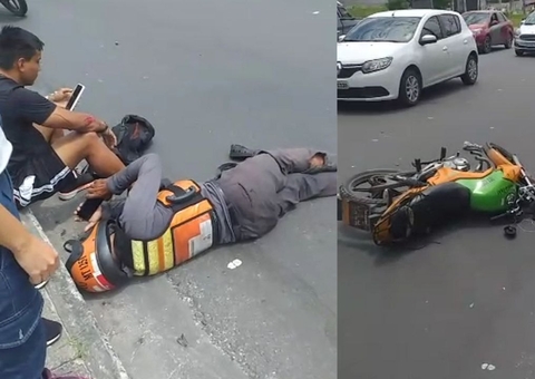 Mototaxista e passageiro ficam feridos em acidente em avenida de Manaus