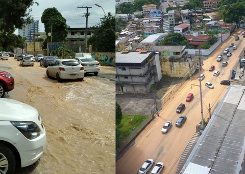 Rompimento de adutora leva enxurrada de lama para avenida de Manaus; vídeo
