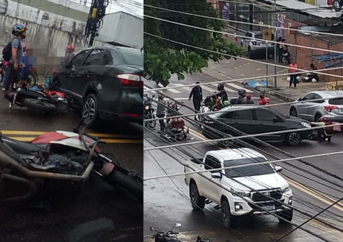 Motoqueiro vai para parar embaixo de carro durante acidente em Manaus; vídeo