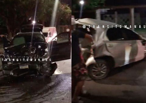 Carros ficam destruídos em acidente em avenida de Manaus; vídeo