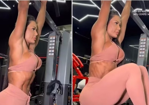 Gracyanne vai à academia em dia de aniversário de Belo: 'Aqui fortaleço minha mente'