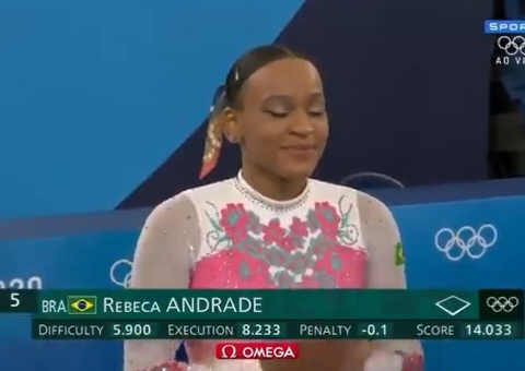 Rebeca Andrade fica em 5º lugar na final do solo nas Olimpíadas
