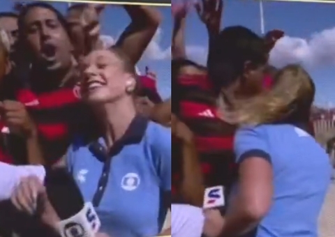 Ao vivo, repórter da Globo tem cabelo puxado por torcedores do Flamengo 