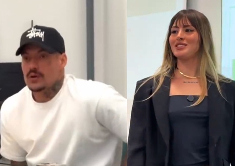 Filipe Ret passa slides em defesa de TCC da noiva, Agatha Sá; vídeo