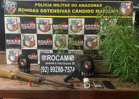 Homem é preso com arma e plantação de maconha no quintal de casa no Amazonas