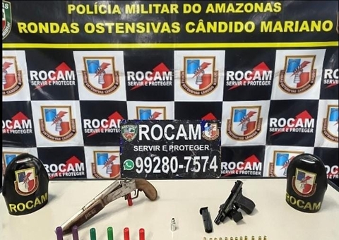 Jovem 'treme' ao ver Rocam e acaba preso com mochila cheia de armas no Amazonas