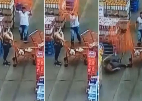 Vídeo: Homem arremessa carrinho de compras em mulher dentro de supermercado