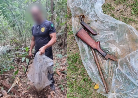 Arma usada para matar caseiro é encontrada em área de mata em Presidente Figueiredo
