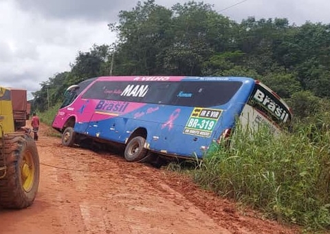 Ônibus de turismo tomba na BR-319