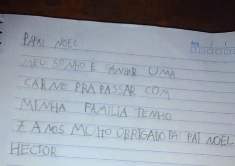 Menino de 7 anos pede carne em carta ao Papai Noel