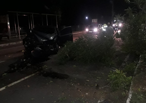 Homem dorme ao volante e arranca árvore ao invadir canteiro em avenida em Manaus