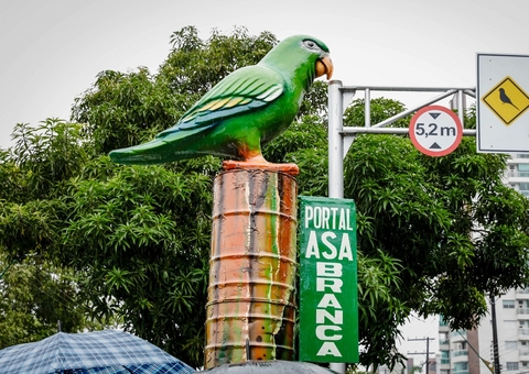Totem de Periquito é inaugurado no V8 em Manaus para conscientizar condutores