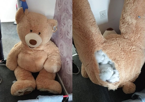 Foragido por roubo de carro é encontrado dentro de urso de pelúcia gigante
