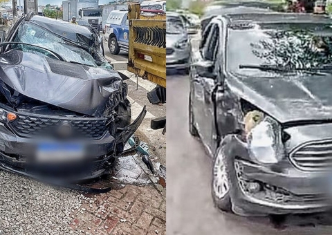 Bandidos invadem contramão durante perseguição e destroem carro em Manaus