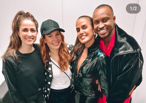 Thiaguinho e Fernanda Souza posam com namoradas no Rock in Rio: ‘Amo a gente’