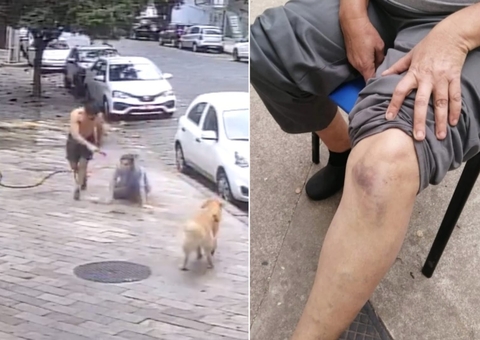 Homem dá empurrão e molha faxineira que lavava calçada; vídeo