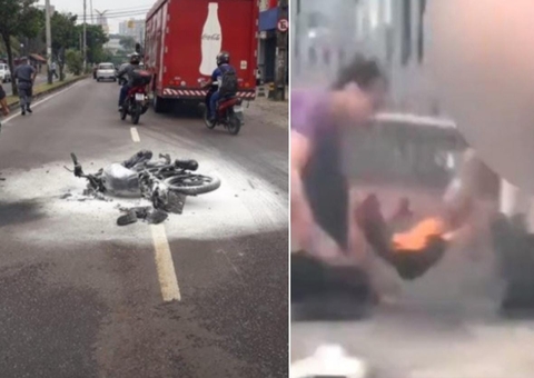 Morre idoso que teve corpo queimado após moto pegar fogo em avenida de Manaus